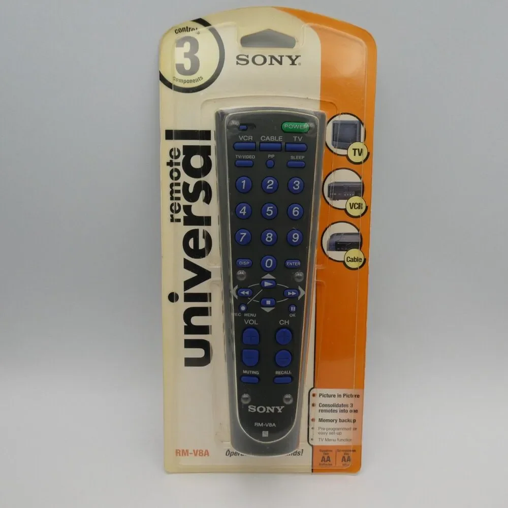 Sony RM-V8A Universal Remote Control 3 Component TV VCR Cable New Sealed 2000